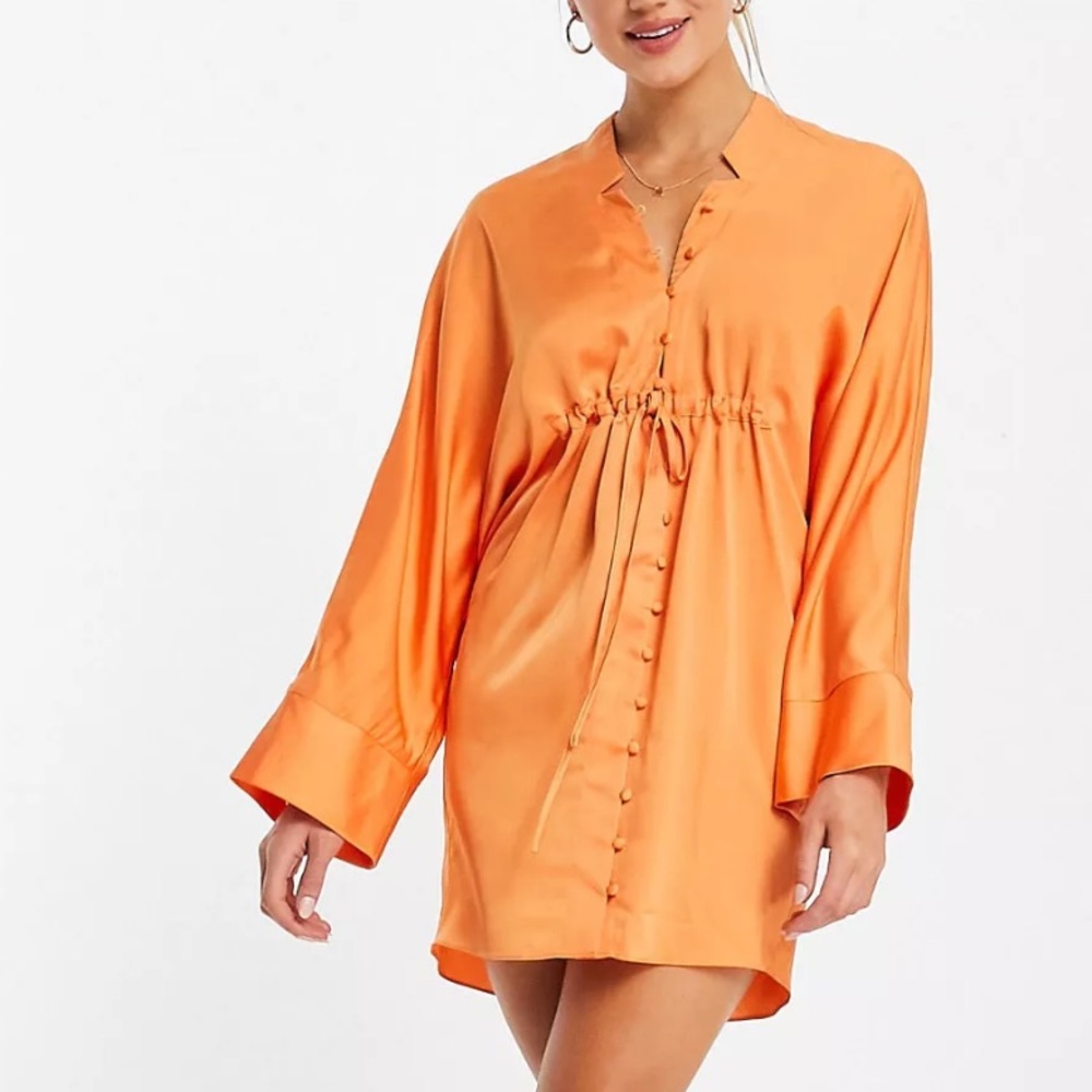 ASOS DESIGN oversized satin mini dress with ruched front